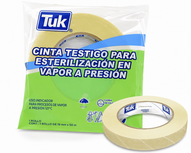 TUK Cinta testigo para autoclave de vapor  18mm, ROLLO 50m