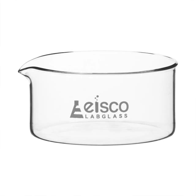 Dish Crystallizing 1000ml, outer dia 150mm, height 75mm. Borosilicate glass, flat bottom with spout