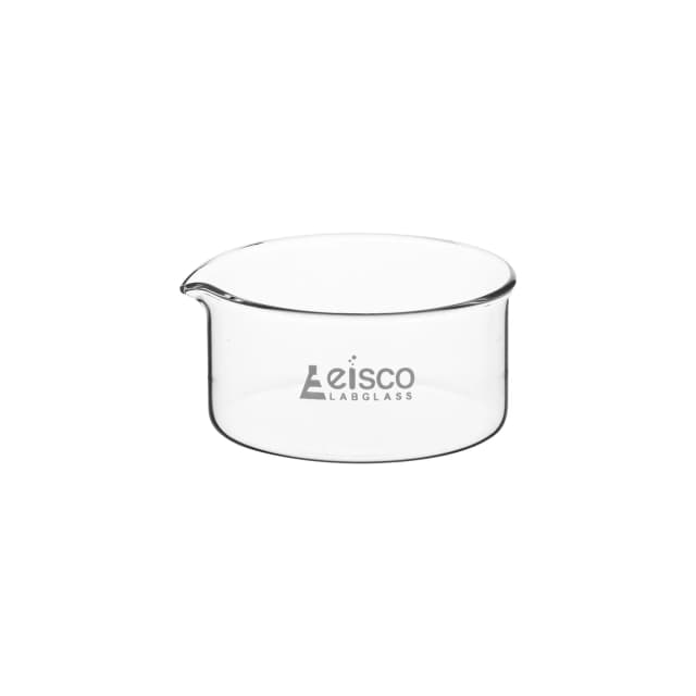 Dish Crystallizing 40ml, outer dia 50mm, height 30mm. Borosilicate glass, flat bottom with spout