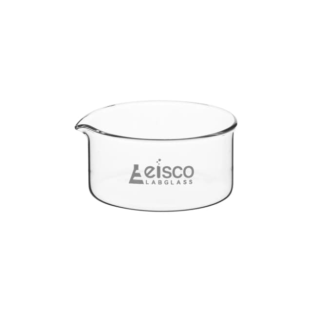 Dish Crystallizing 20ml, outer dia 40mm, height 25mm. Borosilicate glass, flat bottom with spout