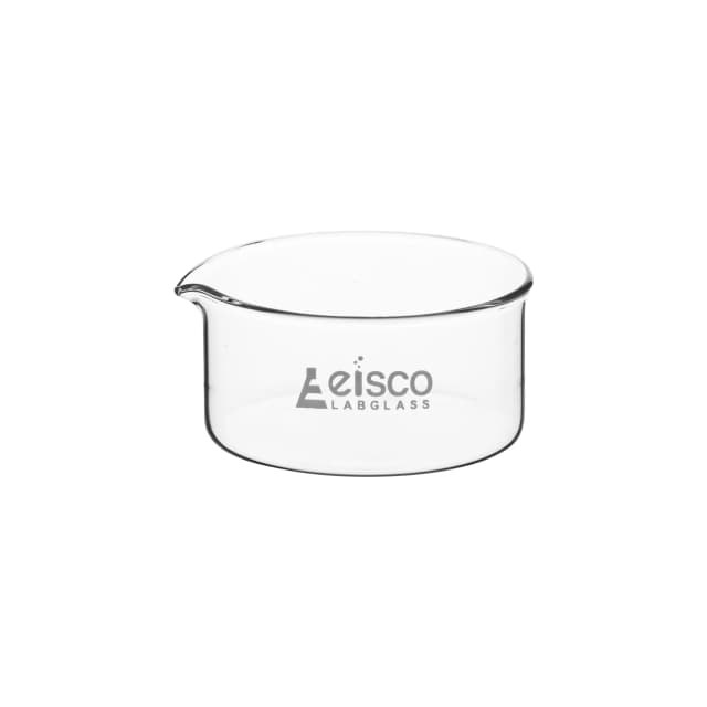 Dish Crystallizing 60ml, outer dia 60mm, height 35mm. Borosilicate glass, flat bottom with spout
