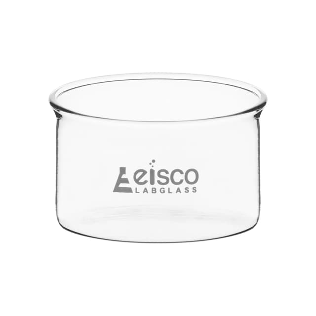 Dish Crystallizing 150ml, outer dia 80mm, height 45mm. Borosilicate glass, flat bottom without spout