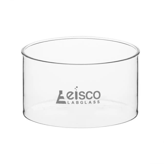 Dish Crystallizing 500ml, outer dia 115mm, height 65mm. Borosilicate glass, flat bottom without spout