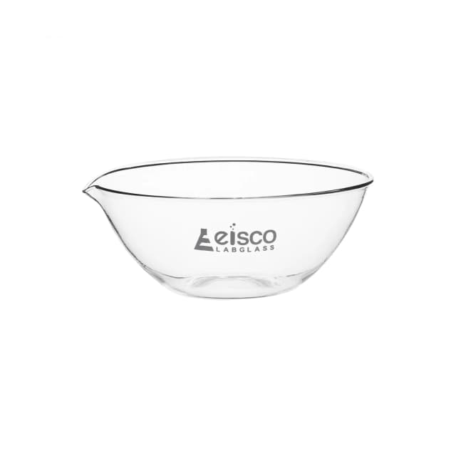 Basin Evaporating, outer dia 131mm, borosilicate glass, flat bottom with spout