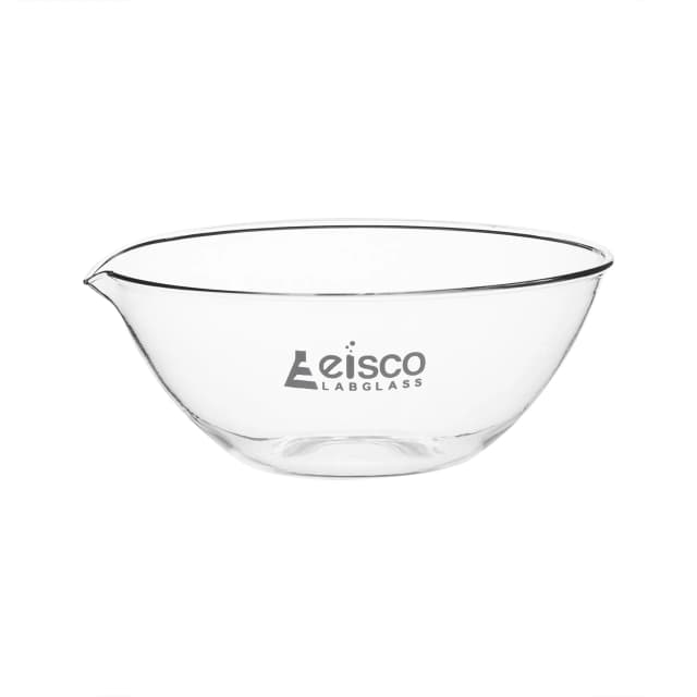 Basin Evaporating, outer dia 150mm, borosilicate glass, flat bottom with spout