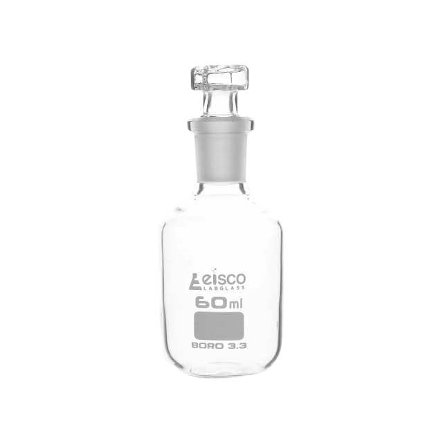 Bottle Reagent, made of borosilicate glass, narrow mouth with interchangeable hexagonal glass hollow stopper 60ml., socket size 14/23