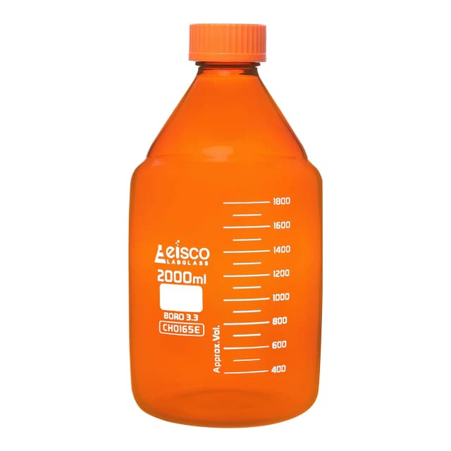 Frasco de reactivo, 2000 ml, vidrio color ámbar, tapa de rosca naranja, vidrio de borosilicato 3.3 EISCO
