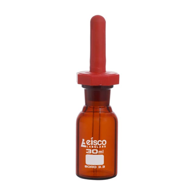 Frasco cuentagotas,(GOTERO) 30 ml (1 oz) - Pipeta cuentagotas - Vidrio de borosilicato 3.3 de color ámbar EISCO