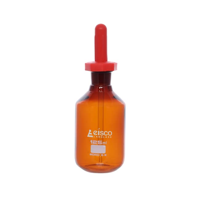 Frasco cuentagotas (GOTERO), 125 ml (4,2 oz) - Pipeta cuentagotas - Vidrio de borosilicato 3.3 de color ámbar EISCO