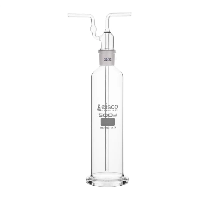 Bottle Gas Washing-Dreschel's with interchangeable joint head B29, made of borosilicate glass, 500ml.