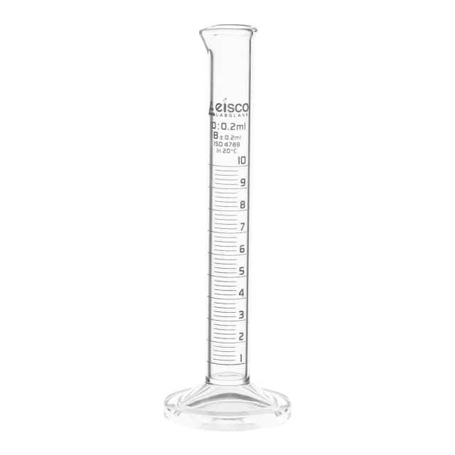 Cylinder Measuring Graduated, cap. 50ml., class 'B', round base with spout, borosilicate glass, White Graduation