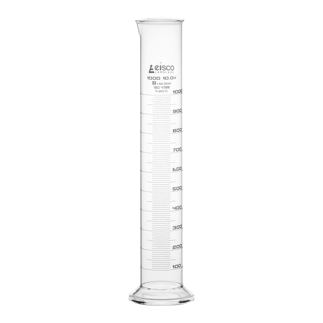 Cylinder Measuring Graduated, cap. 1000ml., class 'B', round base with spout, borosilicate glass, White Graduation