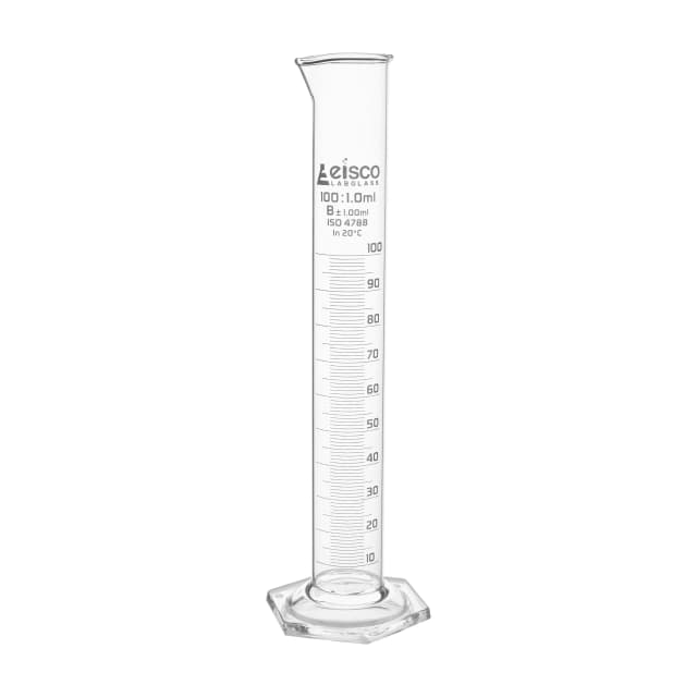 Cylinder Measuring Graduated, cap. 100ml., class 'B', Hex. base with spout, borosilicate glass, White Graduation