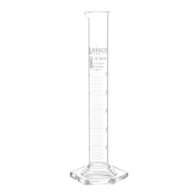 Cylinder Measuring Graduated, cap. 25ml., class 'A', Hex. base with spout, borosilicate glass, White Graduation