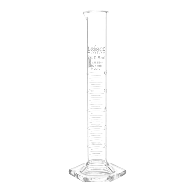 Cylinder Measuring Graduated, cap. 25ml., class 'A', Hex. base with spout, borosilicate glass, Blue Graduation