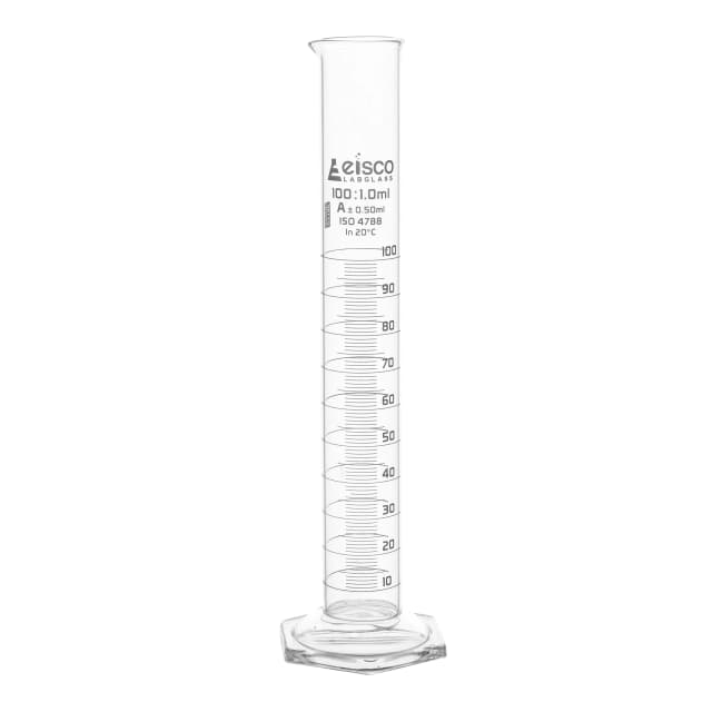 Cylinder Measuring Graduated, cap. 100ml., class 'A', Hex. base with spout, borosilicate glass, White Graduation