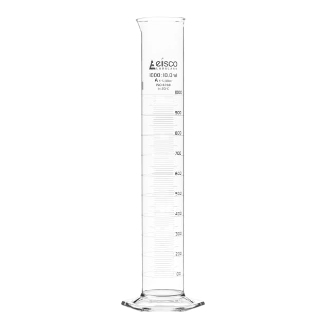 Cylinder Measuring Graduated, cap. 1000ml., class 'A', Hex. base with spout, borosilicate glass, White Graduation