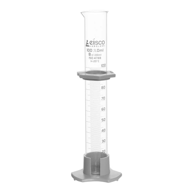 Cylinder Measuring Graduated, cap. 25ml., class 'B', detachable plastic hex. base with spout and protection collar, borosilicate glass, White Graduation