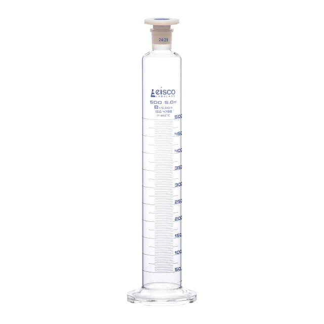 Cylinder Measuring Graduated, cap. 1000ml., class 'B', glass round base, complete with interchangeable polypropylene stopper, borosilicate glass, Blue Graduation