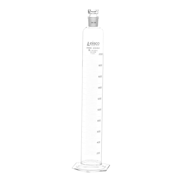 Cylinder Measuring Graduated, cap. 1000ml., class 'B', glass hex. base, complete with interchangeable polypropylene stopper, borosilicate glass, White Graduation