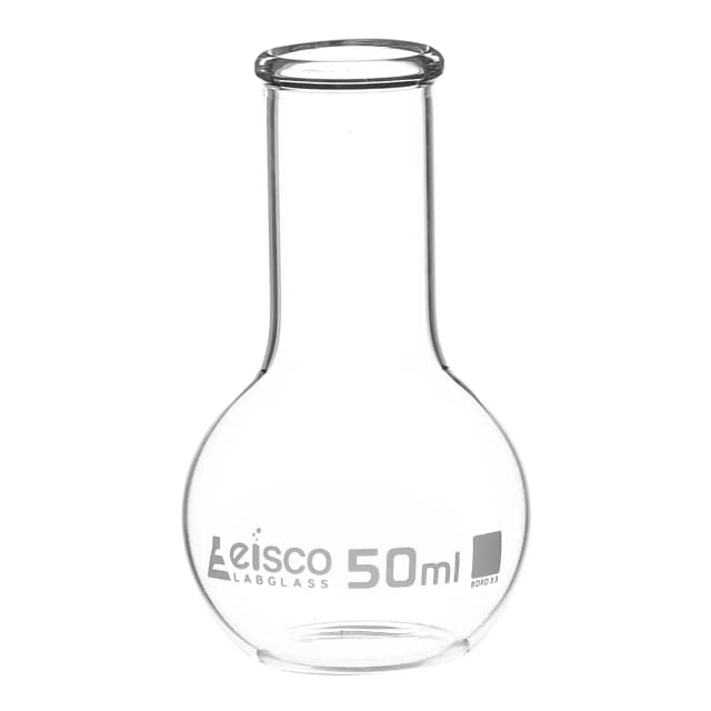 Flask Boiling - Florence, flat bottom, narrow neck with beaded rim 50ml, borosilicate glass
