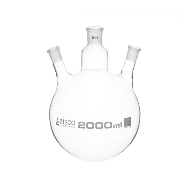 Flask Distilling round bottom, cap. 2000ml, borosilicate glass, three neck parallel, centre socket 29/32, side socket 19/26