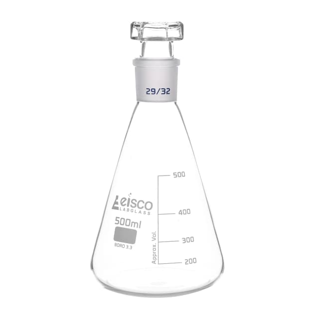 Flask Conical, 500ml, Socket size 29/32, with hollow glass stoppers, borosilicate glass
