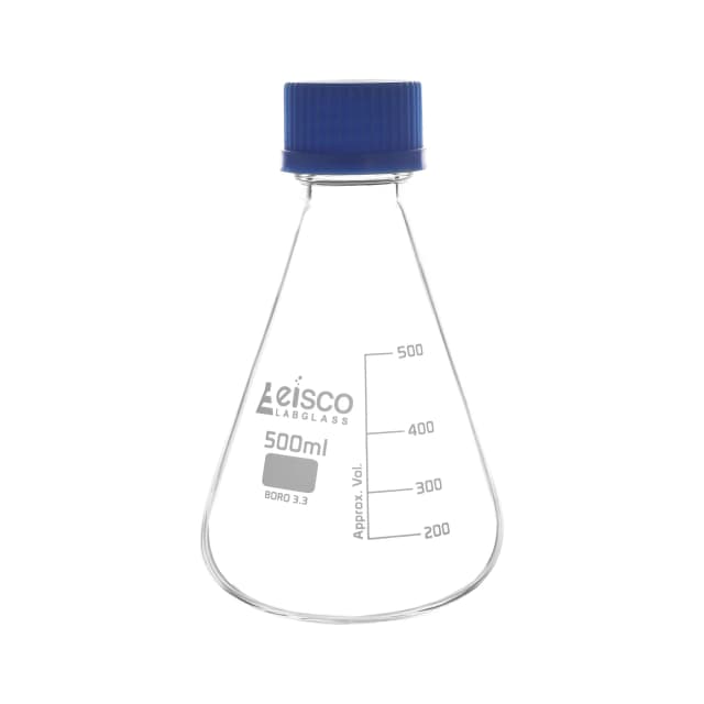 Flask Conical 500ml, Erlenmeyer, with teflon liner screw cap, borosilicate glass