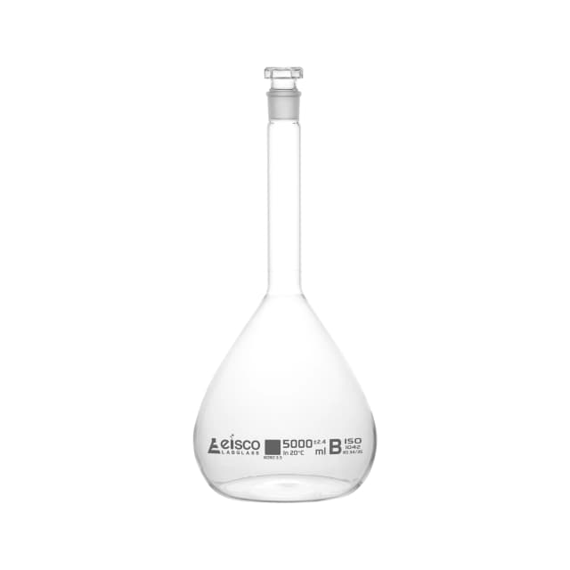 Flasks Volumetric with Hollow Stopper Class - B, cap. 5000ml, Hex. Hollow Stopper, borosilicate glass, White Printing