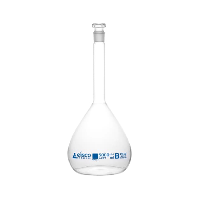 Flasks Volumetric with Hollow Stopper Class - B, cap. 5000ml, Hex. Hollow Stopper, borosilicate glass, Blue Printing