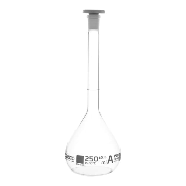 Flask Volumetric class 'A', cap. 250ml, socket size 14/23, borosilicate glass, White Printing