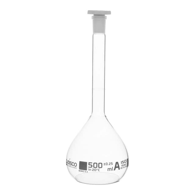 Flask Volumetric class 'A', cap. 500ml, socket size 19/26, borosilicate glass, White Printing