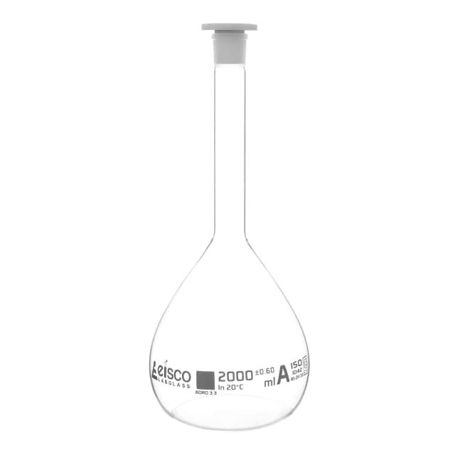 Flask Volumetric class 'A', cap. 2000ml, socket size 29/32, borosilicate glass, White Printing