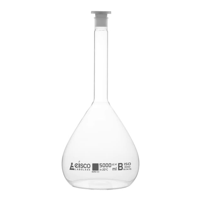 Flask Volumetric class 'B', cap. 5000ml, socket size 34/35, borosilicate glass, White Printing