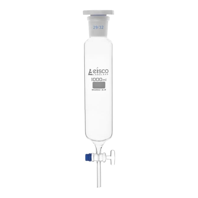 Funnel Dropping - Cylindrical, cap. 1000ml, socket size 29/32, borosilicate glass, Un-graduated cylindrical with glass stopcock & interchangeable plastic stopper