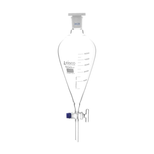 Funnel Separating - Squibb, cap. 1000ml, socket size 29/32, borosilicate glass, with interchangeable plastic stopper and glass stopcock, Gradauted