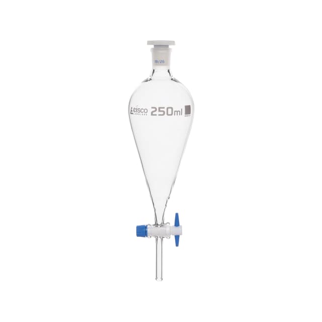 Funnel Separating - Squibb, cap. 1000ml, socket size 29/32, borosilicate glass, with interchangeable plastic stopper and PTFE key stopcock, Un-gradauted