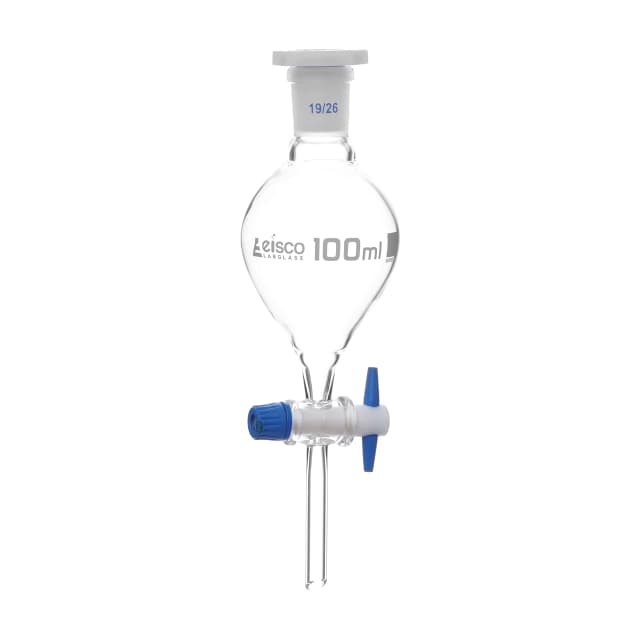 Funnel Separating - Pear shaped, cap. 2000ml, Socket size 29/32, borosilicate glass with interchangeable plastic stopper and PTFE key stopcock