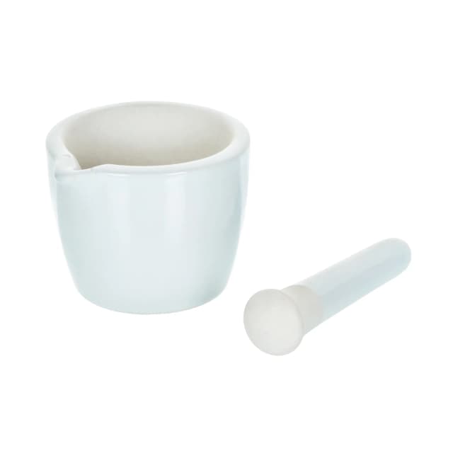 Mortar & Pestle, Porcelain, heavy pattern, outer dia 70mm, cap. 50ml.