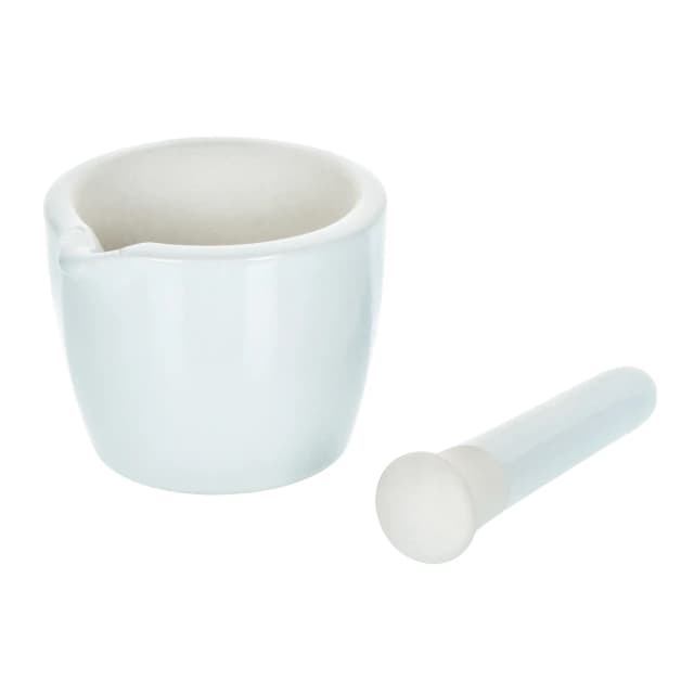 Mortar & Pestle, Porcelain, heavy pattern, outer dia 90mm, cap. 150ml.