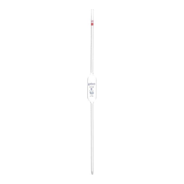 Pipette class 'B' 50ml, Borosilicate glass, White Printing  bulb form, Red