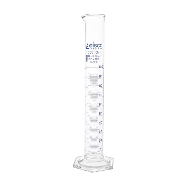 Cylinder Measuring Graduated, cap. 1000ml., class 'A', hexagonal base, USP & individual wok certificate with spout, borosilicate glass, Blue Graduation