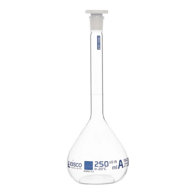 Flask Volumetric class 'A' with polypropylene stopper, cap. 1000ml, socket size 24/29, individual work certificate, borosilicate glass, Blue Printing