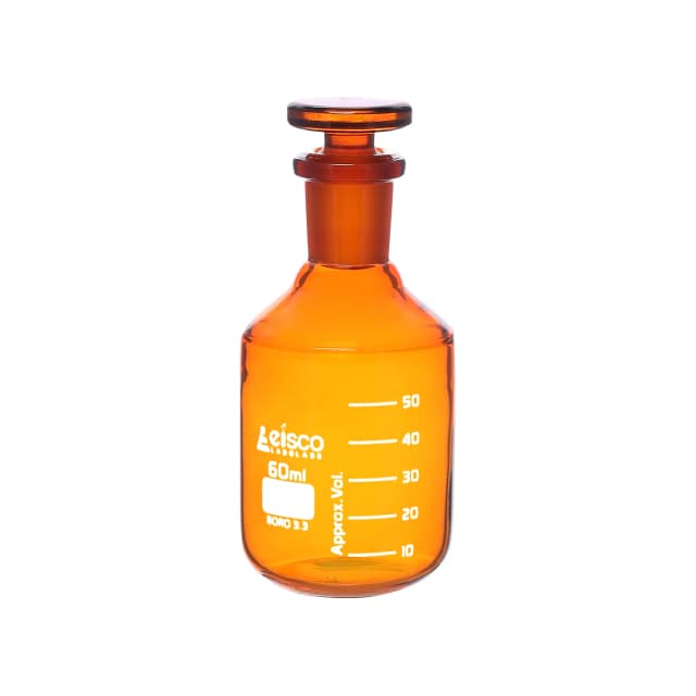 Reagent Bottle Amber Graduated with solid glass stopper cap. 60ml 14/23