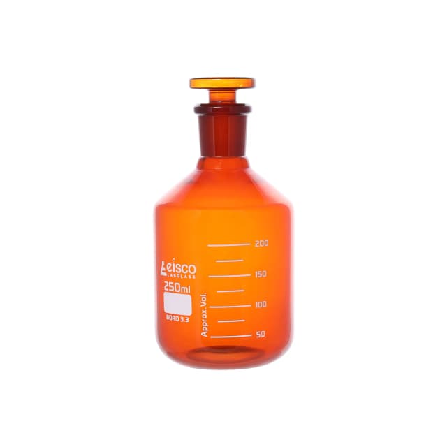 Reagent Bottle Amber Graduated with solid glass stopper cap. 250ml 19/26