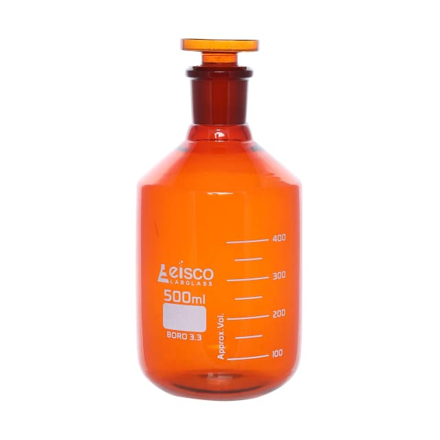 Reagent Bottle Amber Graduated with solid glass stopper cap. 500ml 24/29
