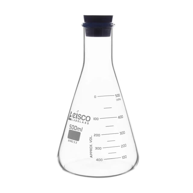 Flasks - Conical Erlenmeyer with Narrow Neck and Rubber Stopper, ASTM 500ml