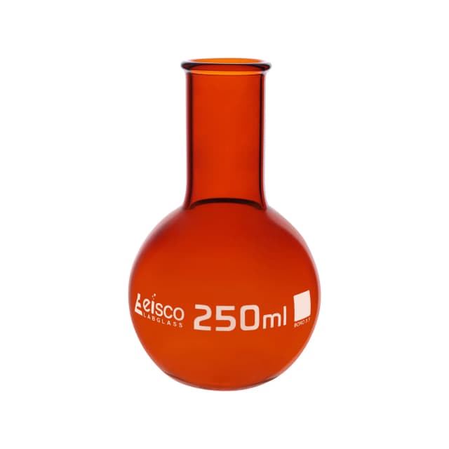 Flask Round Bottom Amber Glass Narrow Neck with Rim 250ml