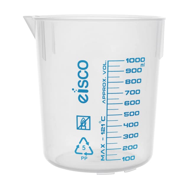 Beaker -  Polypropylene, low form with spout Screen Printed 1000 x 50ml