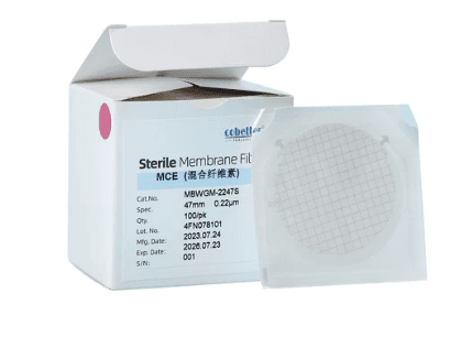 Filtro de membrana estéril MCE, blanco con rejilla, envasado individualmente, Diámetro 47mm, Tamaño de poro 0,45μm, paquete de 100